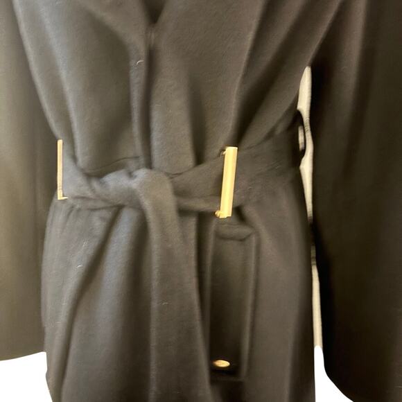 Ellen Tracy Wool Blend Wrap Coat Size 8 Black Belted Long Winter Jacket - Picture 4 of 12